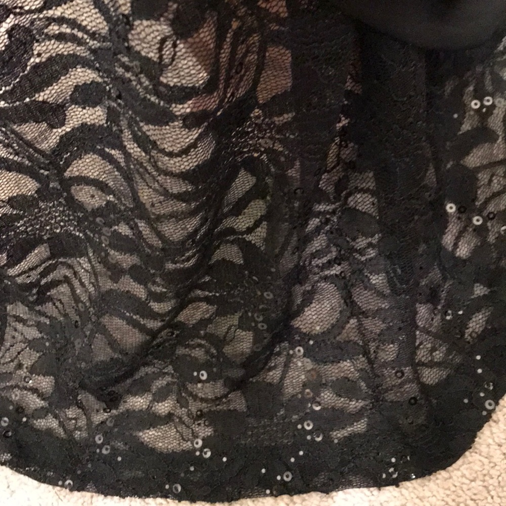 Long Black/tan floor length sequined lace dress - Picture 10 of 10